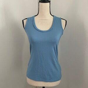 Talbots Blue Scoop Neck Blouse size Small Sleeveless Classic‎ Preppy Top Office